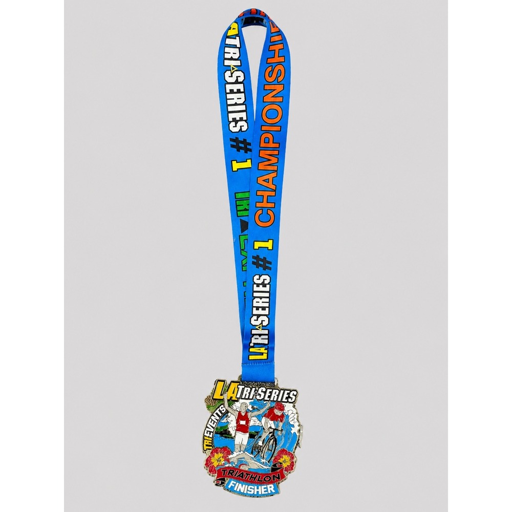 LA Tri Series 1 Championship Triathlon Finisher Medal Tri Events Blue Lanyard